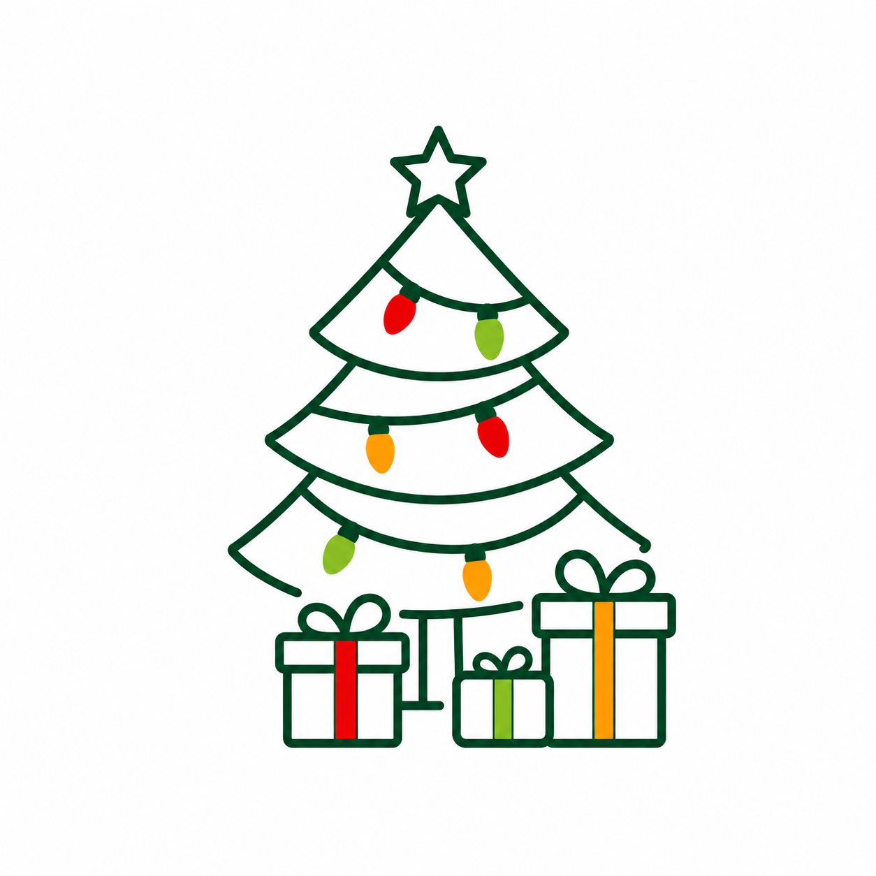 Decorated Christmas tree and gifts illustration