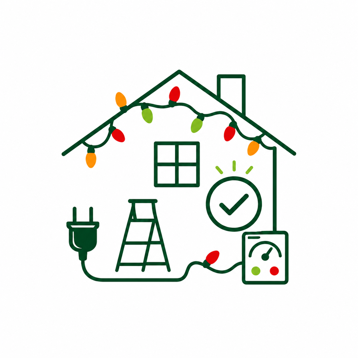 Holiday lighting installation and testing illustration